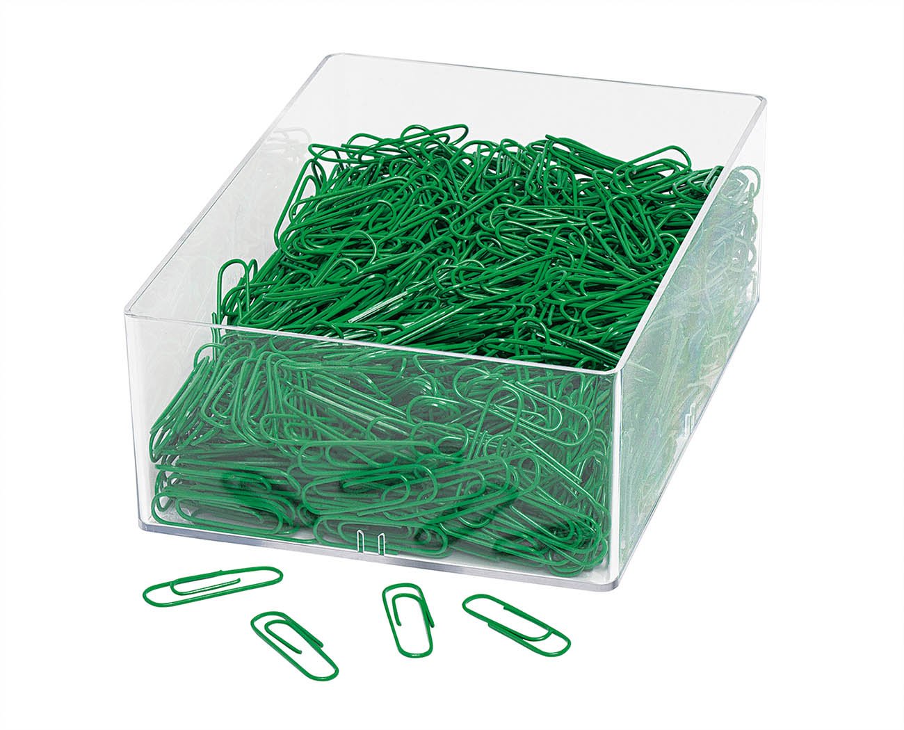 Wedo 901244604 Paper Clips Metal 27 mm Plastic Coated in Transparent Box Pack of 1000 Green