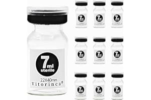 Vitorinca 7ml Sterile Glass Vials, 10 Packs- 2 Dram Sterile Empty Vial with Self-Healing Injection Port and Flip Top Cap, Ste