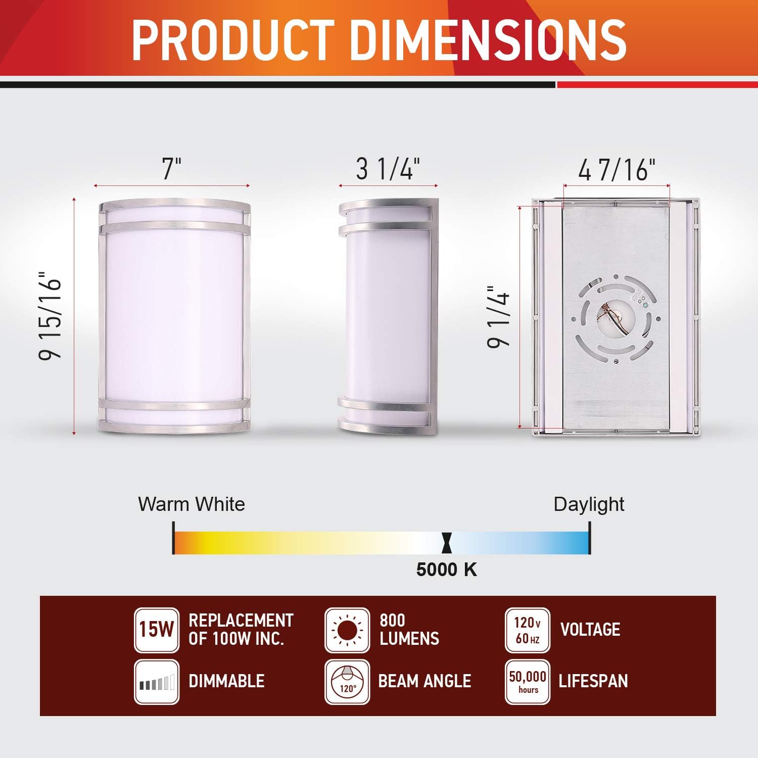 OSTWIN 10 Inch Dimmable LED Exterior Wall Sconce, Outside Light