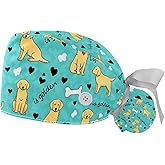 2Pcs Scrub Caps for Women Dog Nurse Surgical Hats Adjustable Working Cap with Sweaband Buttons