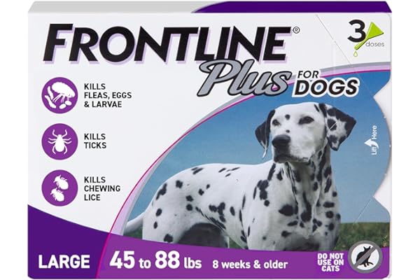 FRONTLINE Plus Flea and Tick Treatment for Large Dogs Up to 45 to 88 lbs., 3 Treatments