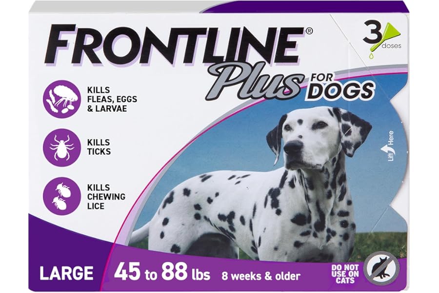 FRONTLINE Plus Flea & Tick Spot Treatment for Large Breed Dogs 45-88 lbs. (Purple) Count of 3