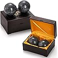 Lyellfe Set of 4 Marble Stone Baoding Balls, 2 Inch Meditation Balls with Box, Chinese Exercise Massage Ball for Hands, Stress Relief, Jade Black