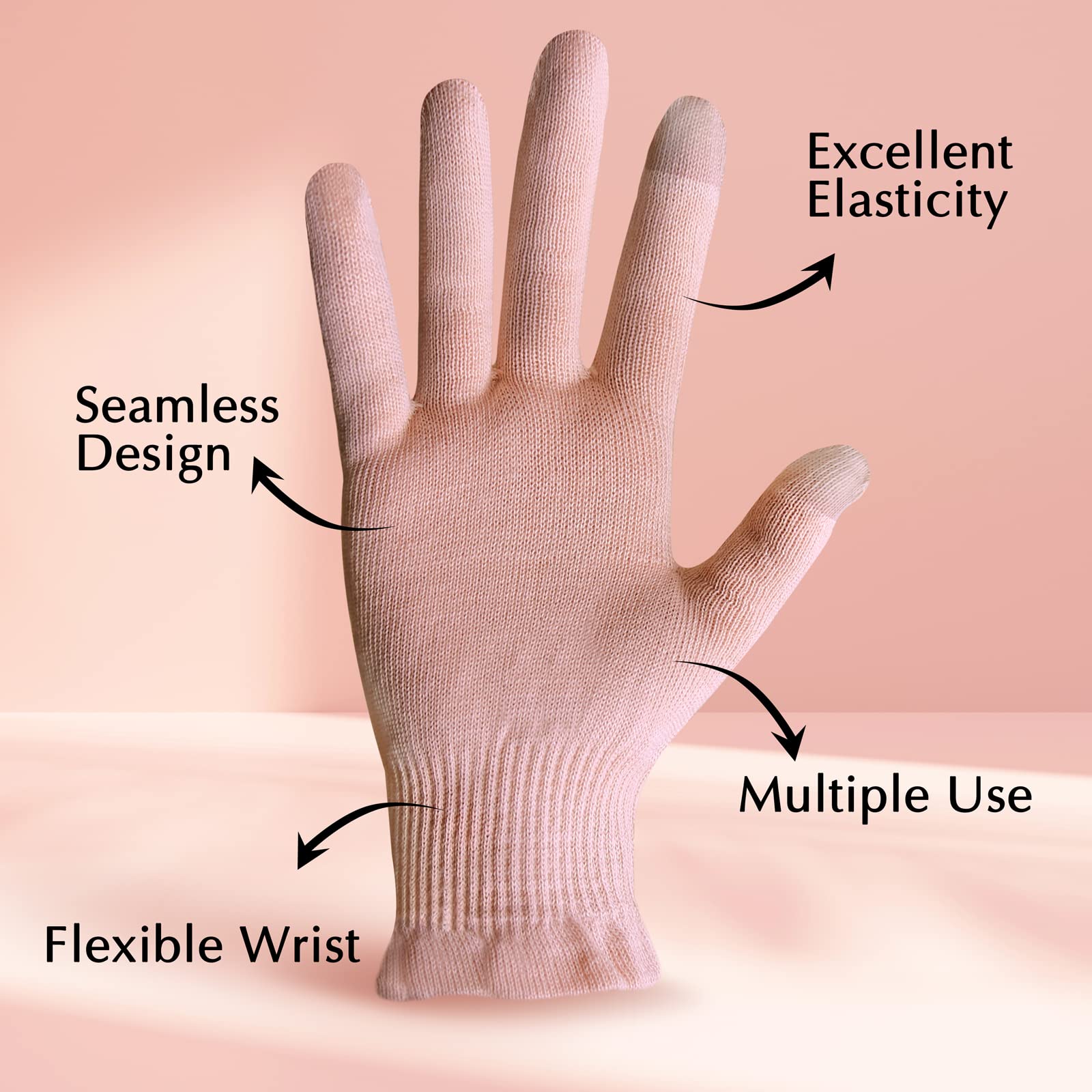 Evridwear Cotton Moisturizing Gloves Overnight Touchscreen for Dry Hands SPA Eczema Hand Care, Day and Night Moisturizing Sleeping Gloves (2 Pair S/M, Feather Weight Pink Color)