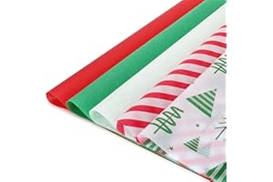 LOADSFUN 120 Sheets Christmas Tissue Paper for Gift Bags, Red Green and White Tissue Paper Bulk Assorted Design Gift Wrapping Paper, Xmas Tissue Paper for Crafts Holiday Decor