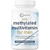 Micro Ingredients Pure Methylated Multivitamin for Men, 240 Capsules | with Vitamin C, D, E, B Complex + Methylfolate, lycopene, Saw Palmetto, Ginseng, & Maca | Men’s Daily Support | Filler Free