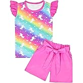 PASHOP Girls 2 Piece Outfits Summer Ruffle Trim Tops and High Waist Shorts Clothing Sets 3-8 Years