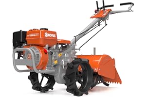NOVUS 18-Inch Dual Direction Rear Tine Tiller, 212cc 4-Cycle Gas Engine, Full Gear Transmission, Dual Rotating Tines, Airless Tires Gas Tiller for Small to Large Gardens