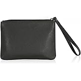 4.5 x 6.5 Clutch Stadium Approved, Leather Coin Purse for Women Wristlet Money Pouches for Cash Car Change with Zipper Lipstick Holder, Extra Small Makeup Bag for Purse Organizer Insert, Black