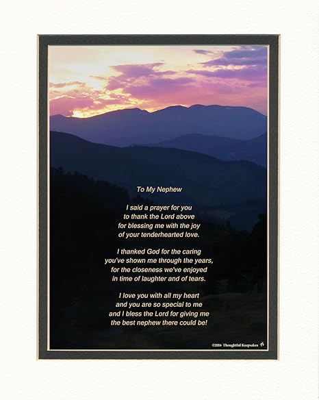 Neveu Cadeau Avec Thank You Priere Pour De Meilleurs Neveu Poeme Mt Coucher De Soleil Photo 8 X 10 Double Mat Special Anniversaire Ou Cadeau De Noel Pour Neveu Amazon Ca Maison Et