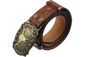 BESPORTBLE Youth PU Leather Cowboy Belt with Engraved Bull Buckle Adjustable Wide Waist Strap for Men Suitable