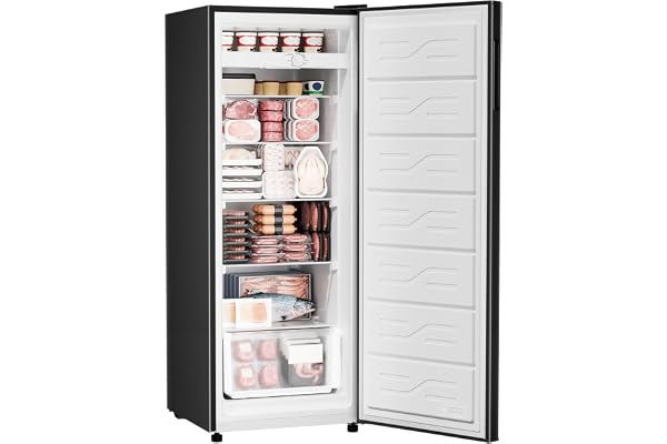 Upright Freezer 7 Cu Ft, Stand Up Freezer, Convertible Upright Freezer/Refrigerator, 5 Adjustable Shelves, Reversible Door, Large Capacity Upright Fridge for Garage, Apartment, Kitchen