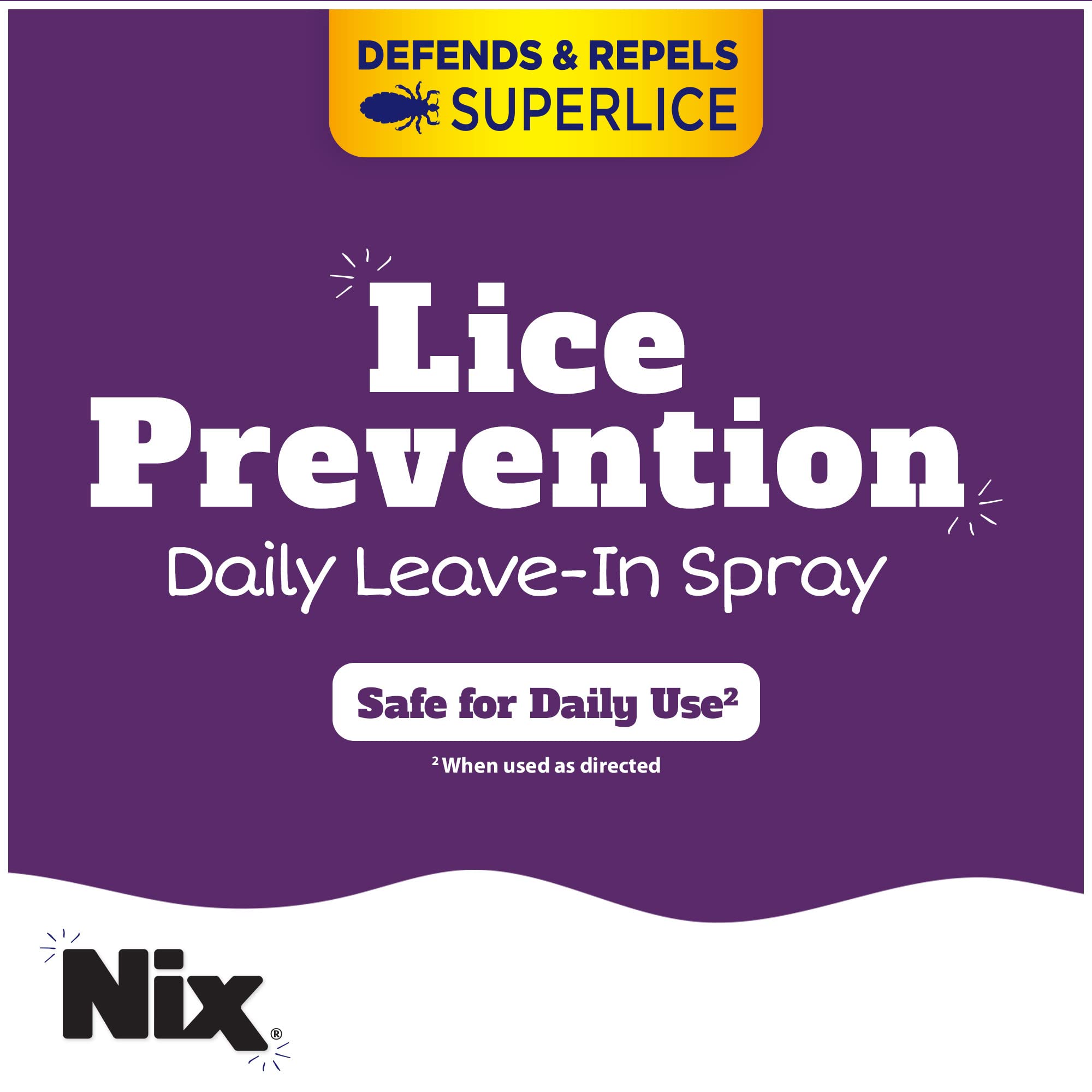 Nix Lice Prevention Daily Leave-In Spray for Kids, Long-Lasting Protection, Repels Superlice, 6 Fl Oz