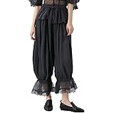 NUFIWI Women Ruffle Long Bloomer Y2k Lace Trim Pettipants Pantaloons Mid Rise Cropped Pajama Pants Under Dress Slips