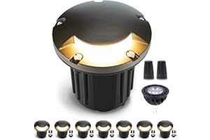 Gardenreet Brass In Ground Well Lights Low Voltage, LED Landscape Lights Outdoor Waterproof, 12V Wired Driveway Lights Turret Bronze for House Sidewalk with 5W 450LM 2700K MR16 Bulb 8 Pack