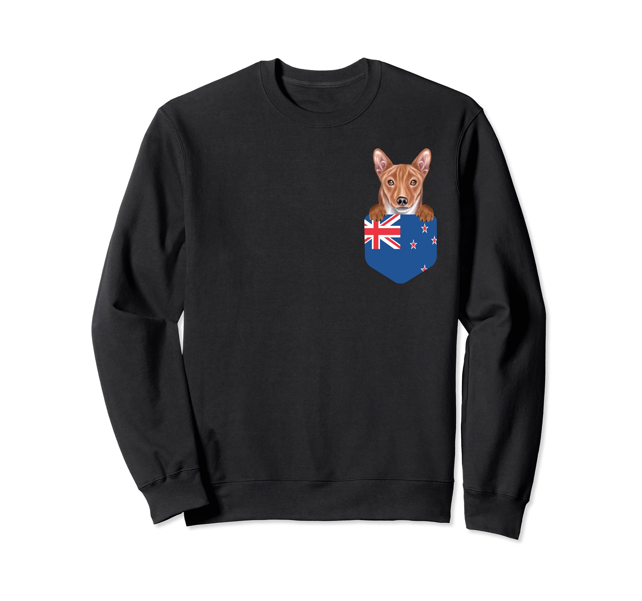 New Zealand Flag Basenji Dog In Pocket Sweatshirt