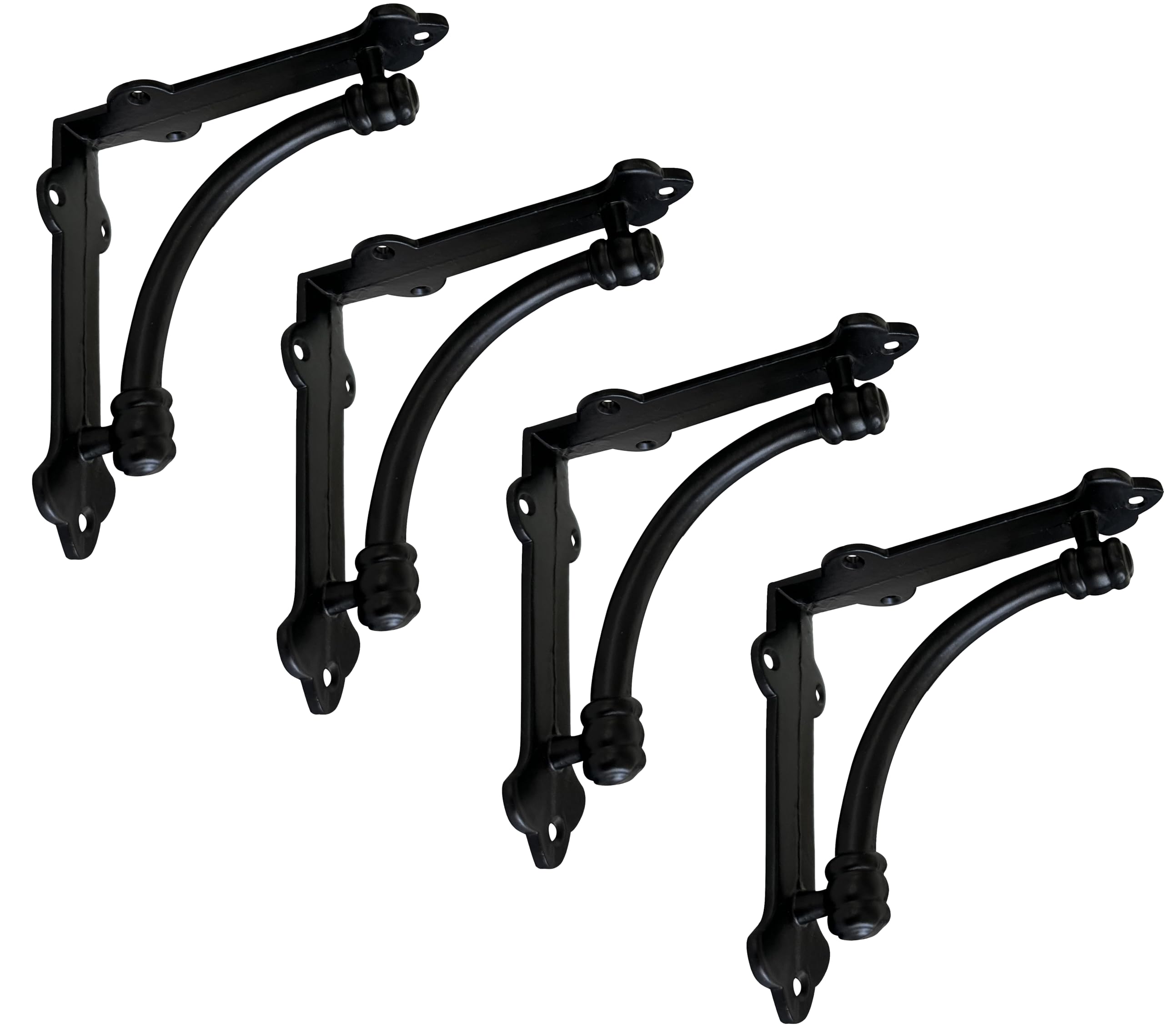 NACH Decorative Shelf Brackets, 4 Pack of 5.5 x 1.2 x 5.5 inch Black Cast Iron Shelf Brackets - Decorative Brackets for Mounting - Half Round Style Brackets