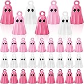 DTOFOOT 60Pcs Halloween Charms, Halloween Ghost Charms for Jewelry Making, Pink White Ghost Bangle Charm Pendants for Bracelet Necklace Earrings Making DIY Crafts