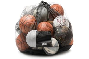 ANGORA BRANDS Mesh Equipment Bags - Extra Large 40" x 26" - Drawstring Mesh Ball Bags with Pocket for Basketball, Volleyball, Football, Soccer - Adjustable Shoulder Strap Mesh Sports Ball Bags by Joylee