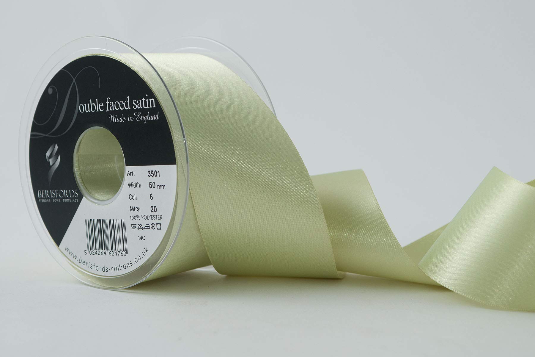 Berisfords 3501 50mm 06 Lime Double Satin Ribbon x 20mtr, 20m — image 1