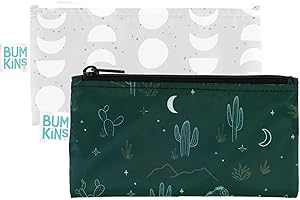 Bumkins Reusable Snack Bags, for Kids School Lunch and for Adults Portion, Washable Fabric, Waterproof Cloth Zip Bag, Supplies Travel Pouch, Food-Safe Storage, 2-pk Desert Night Dk. Green and Gray