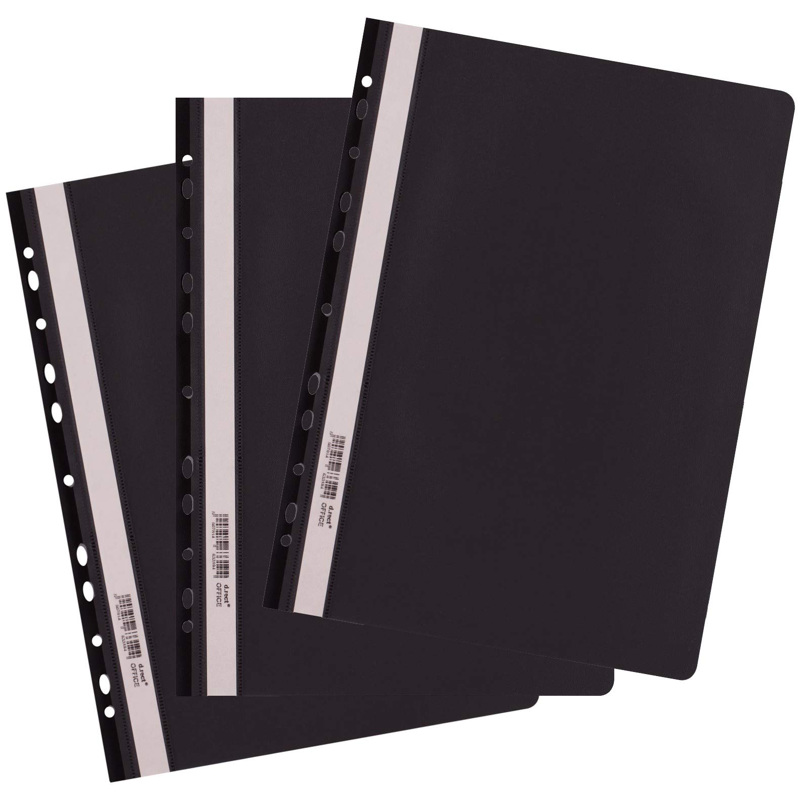 D.RECT Pack of 25 A4 File folders with Perforation Made of Plastic with Transparent Front Cover, Plastic File Folder Made of PP Film, Perforated, Euro Perforation, Black