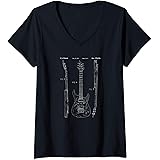 Womens Vintage Patent Print 1997 Electric Semi Acoustic Guitar Gift V-Neck T-Shirt
