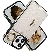 Keallce Wallet Case for iPhone 14 Pro Max 6.7'', Flip Case with Card Slots, Ring Holder Kickstand, PU Leather Protective Folio Cover for Women, Beige