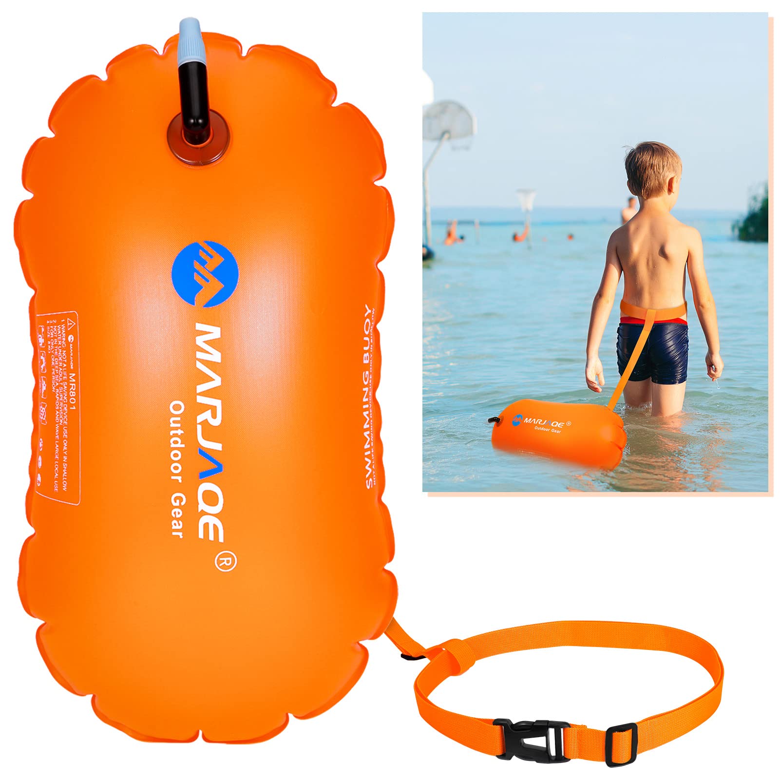 lovingmona Swim Buoy Tow Float Highly Visible Swimming Pull Floats Bubble with Adjustable Waist Belt for Open Water, Water Sports, Swimming Training Racing Orange