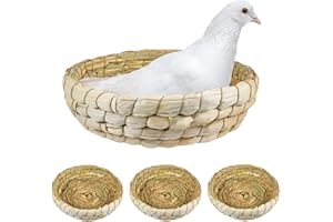 Aemygo 4 Pcs Bird Nest Handmade Woven, Small Animal Breeding Nest Bed with Corn Leaves Flat Base Natual Straw Bird House Cage Accessories for Dove Pigeon Parrot Sparrow