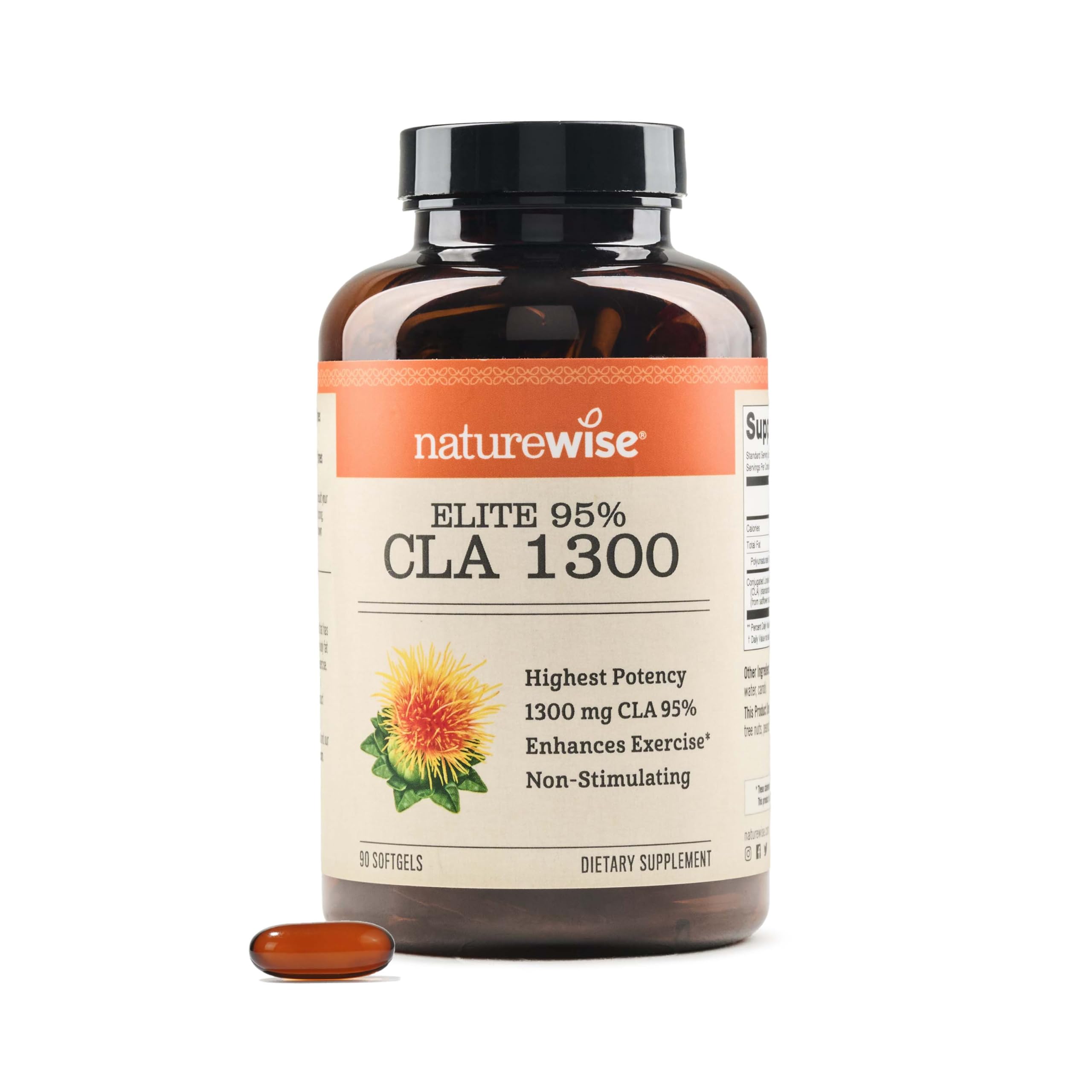 NatureWise CLA 1300 - 95% Active Conjugated Linoleic Acid for Women and Men, Not Stimulating, Supports Weight & Fitness Goals - Non-GMO, Gluten Free - 90 Softgels[1-Month Supply]