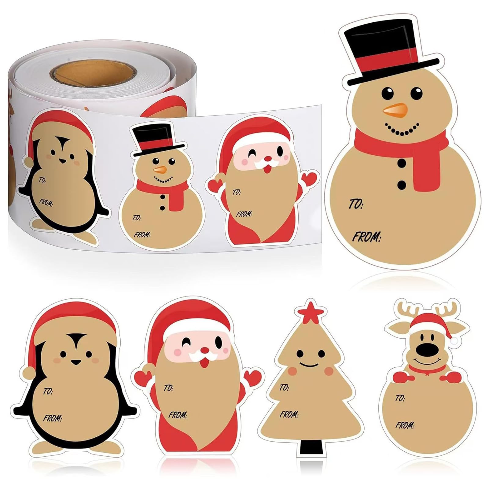 200 PCS Christmas Tags Gift Tags, Cute Christmas Stickers Roll, 2.9 x 2 Inch Kraft Paper Self-Adhesive NAM, Writable & Removable for Holiday Presents, Cards, Envelopes