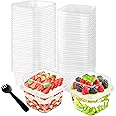 100Pcs 8oz Plastic Dessert Cups with Lids and Spoons,Disposable Parfait Cup Square Cake Containers for Party Favor,Mousse,Yogurt,Pudding,Snacks,Fruits,50 Sets