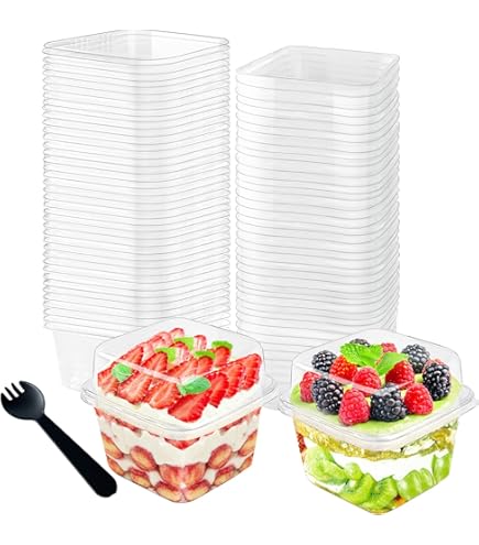50 Pack Disposable Dessert Cups, Clear Plastic Cups With Lids, 7oz Mini Parfait Cups With No Holes Dome Lids, Disposable Party Cups For Snacks Pudding Yogurt Fruit Ice Cream Cupcake Iced