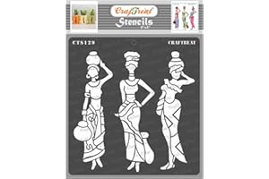 CrafTreat African Tribal Stencils for Painting on Wood, Wall, Tile, Canvas, Paper, Fabric and Floor - Pose with Pot 2-6x6 Inches - Reusable DIY Art and Craft Stencils of African Women