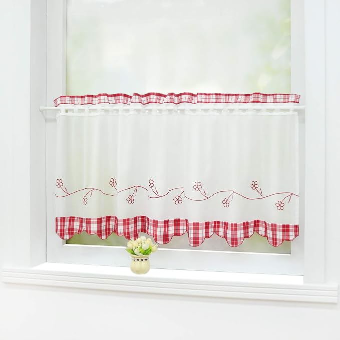 Halbtransparente Gardine Mit Blümchenmuster - Landhausstil, Tunnelzug, 90x90 Cm, Beige