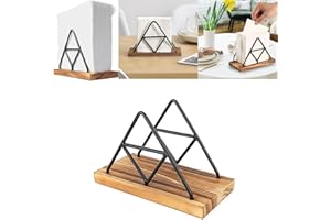 DONHUA Geometric Metal Wire & Solid Wood Triangle Napkin Holder Rack Wooden Napkin Holders for Kitchen, Dinner Table, Cocktai