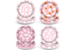 Jisfigtrh Pink Halloween Party Plates 48Pcs Halloween Ghost Disposable Paper Plates Cute Pumpkin Ghost Dessert Tableware for Birthday Party Decoration Baby Shower Party Supplies