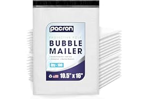 PACRON 100-Pack Waterproof Poly Bubble Mailers 10.5 x 16 - Thick, Durable, Instant Seal Envelopes with Strong Adhesive - Protective Shipping Mailers for Jewelry, Cosmetics, SD Cards, USB Cables