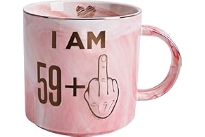 HENDSON 60th Birthday Gifts for Women - Funny Turning 60 Year Old Birthday Gift Ideas for Wife, Mom, Daughter, Sister, Aunt, Best Friends, BFF, Coworkers - Fabulous Pink Marble Mug, Ceramic 11.5oz Coffee Cup