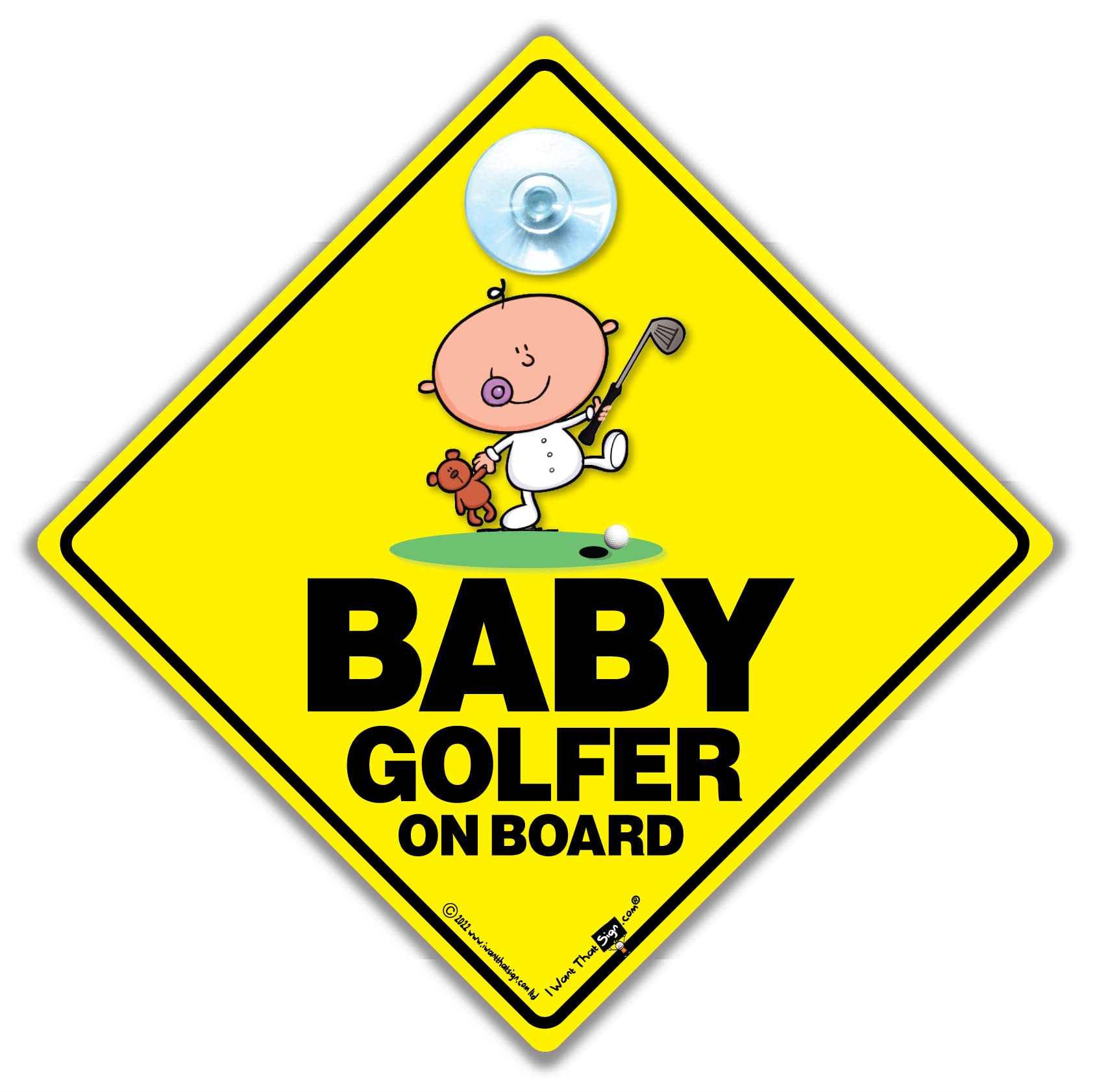 Baby Golfer Car Sign with Suction Cup, 14cm, Golf Notice for Child in Vehicle