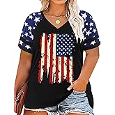 Plus Size Tops American Flag Shirts Womens V Neck Patriotic Tshirt USA Graphic Tee 4th of July T-Shirt