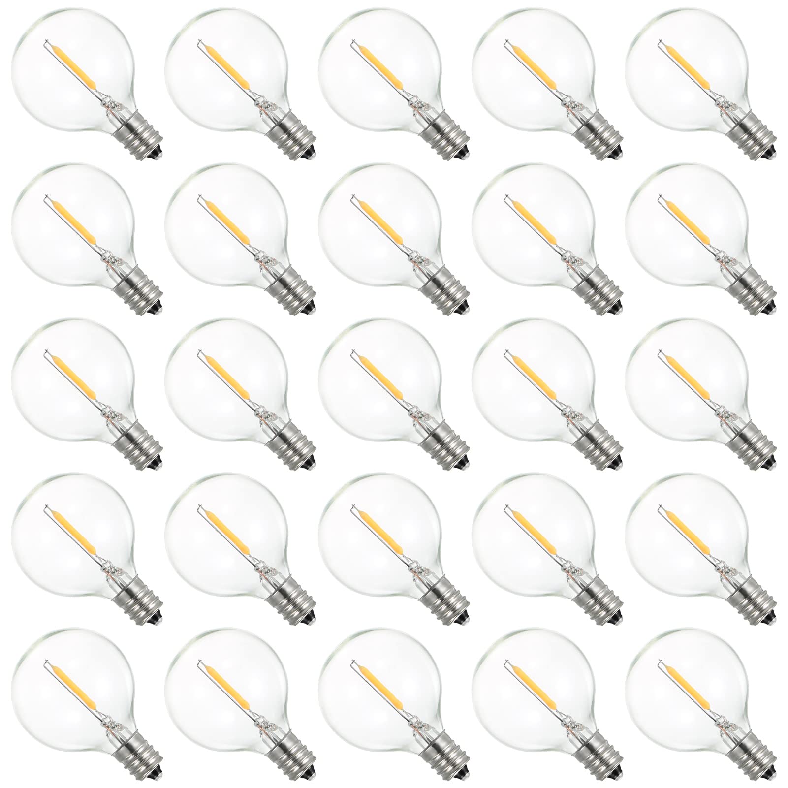 QIONGHA A C230V Globe LEDs G40 Bulb Lamp 25 Pack E12 Base Socket Holder IP44 Water Resistance Warm White for String Light Home Party Decoration Wedding Function Portable