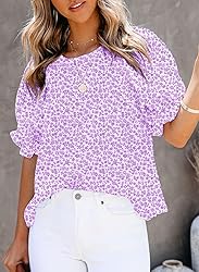 Dokotoo Womens Tops Cute Floral Print Round Neck