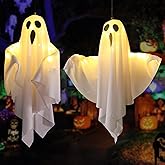 Halloween Decorations 19.6" Hanging Ghosts Light Up Kit Decor Warm LED Ghost Light Indoor Bedroom Wall Outdoor Fall Party Garden Patio Front Porch Yard Scary Cute Halloween Ghost Decor Gifts