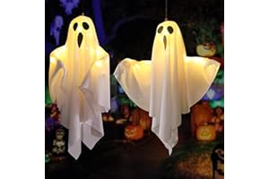 LIFNATTY Halloween Decorations 19.6" Hanging Ghosts Light Up Kit Decor Warm LED Ghost Light Indoor Bedroom Wall Outdoor Fall Party Garden Patio Front Porch Yard Scary Cute Halloween Ghost Decor Gifts