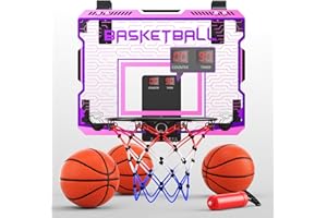 SOTAONE Indoor Mini Basketball Hoop for Kids - Over The Door Basketball Hoop with Cool LED Light/Sound Effect/Scoreboard/3 Balls, Sports Toys Birthday Gifts for 6 7 8 9 10 11 12 Year Old Boys Teens, Pink