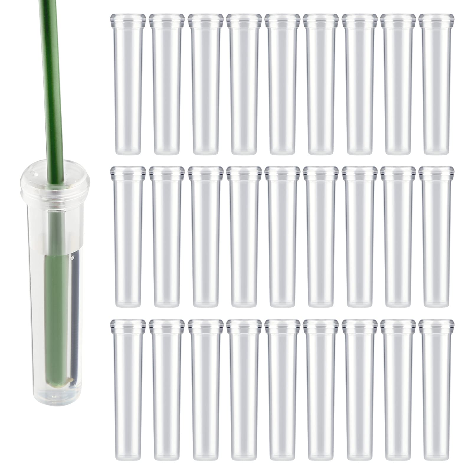 Photo 1 of AIEX 48pcs Reusable Plastic Flower Tubes with Silicone Cap for Flower Plants 7.2 x 1.8 cm/2.8 x 0.7 inches (Transparent)