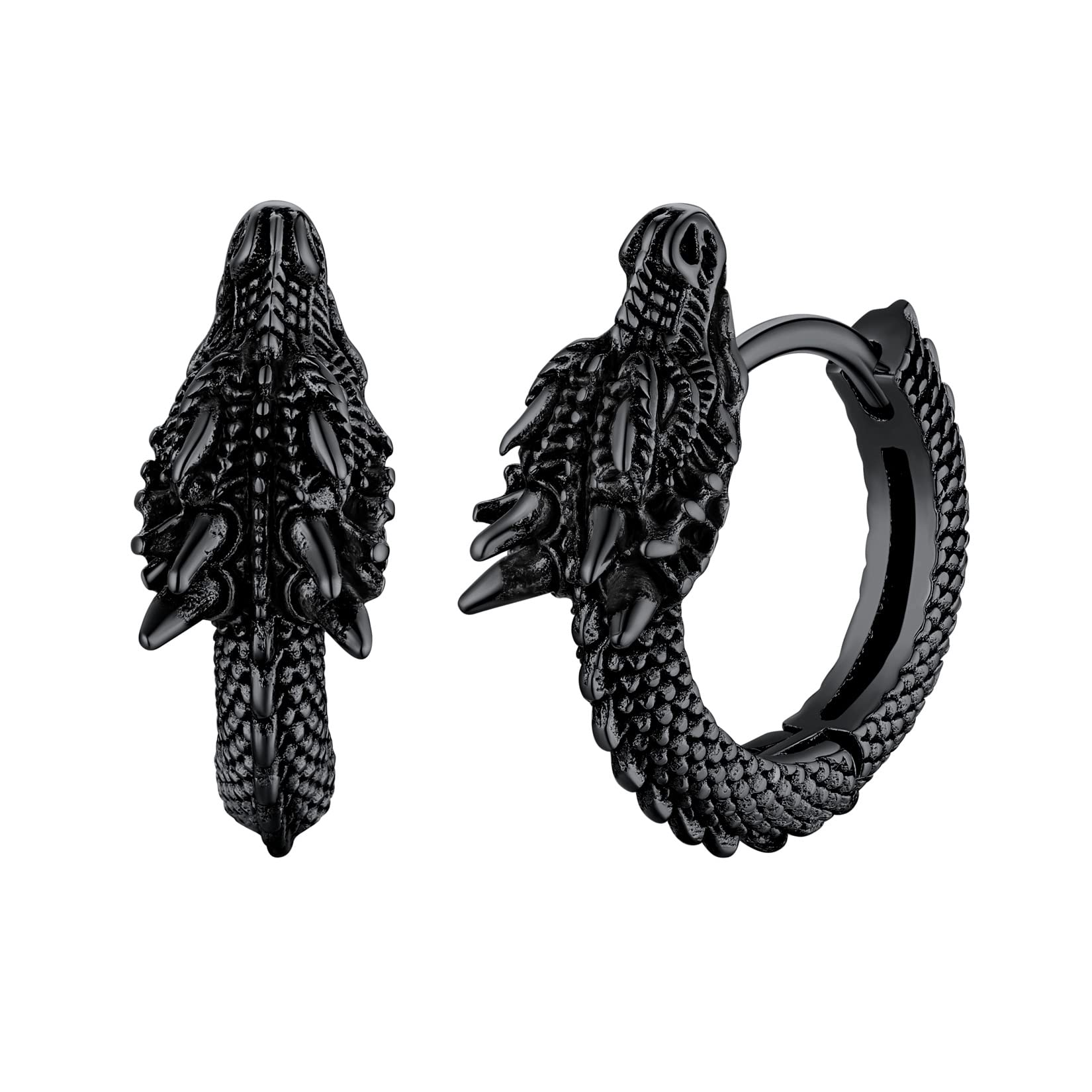 U7 Dragon Earrings Stainless Steel/18K Gold/Black/S925 Sterling Silver Hoop Earrings for Men Women, Personalized Punk Rock Huggie Earrings, Hypoallergenic