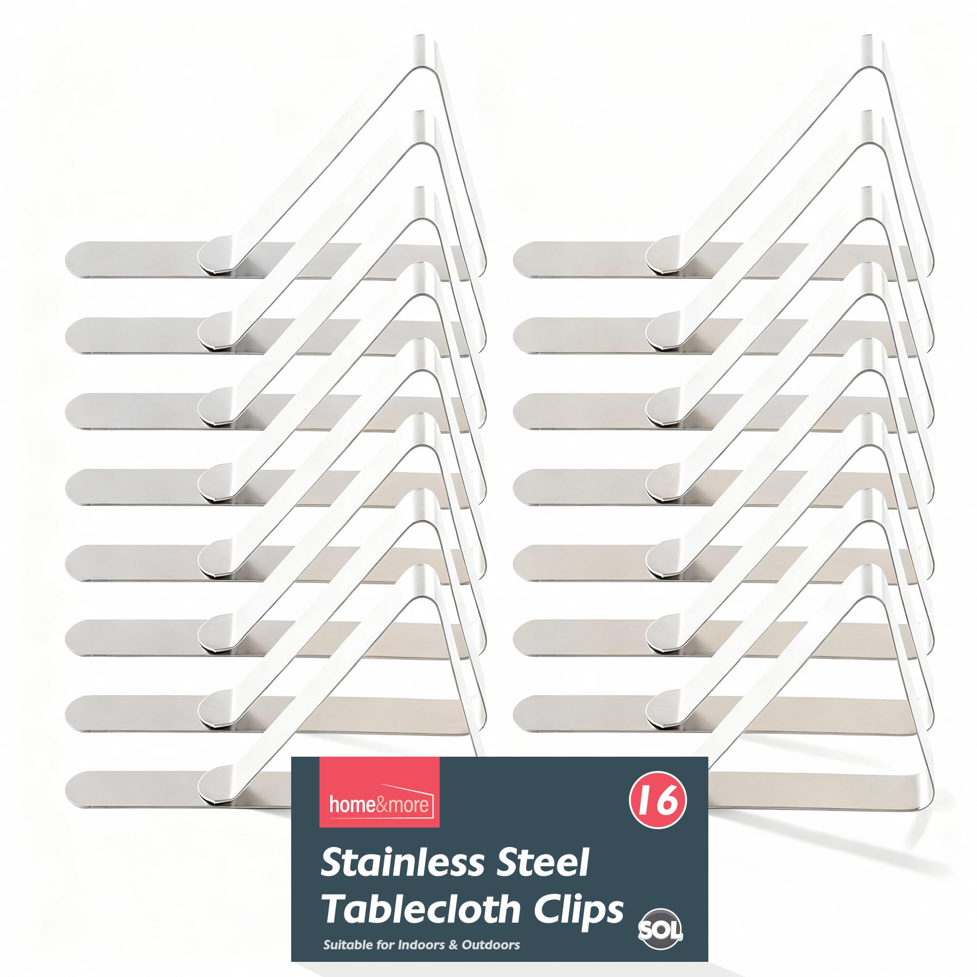 SOL 16pk Stainless Steel Table Cloth Clips, Picnic Table Cover Clamps, Windproof Tablecloth Holders for Garden Patio BBQ Camping Party Dining, Secure Grip Rust Resistant Outdoor Use